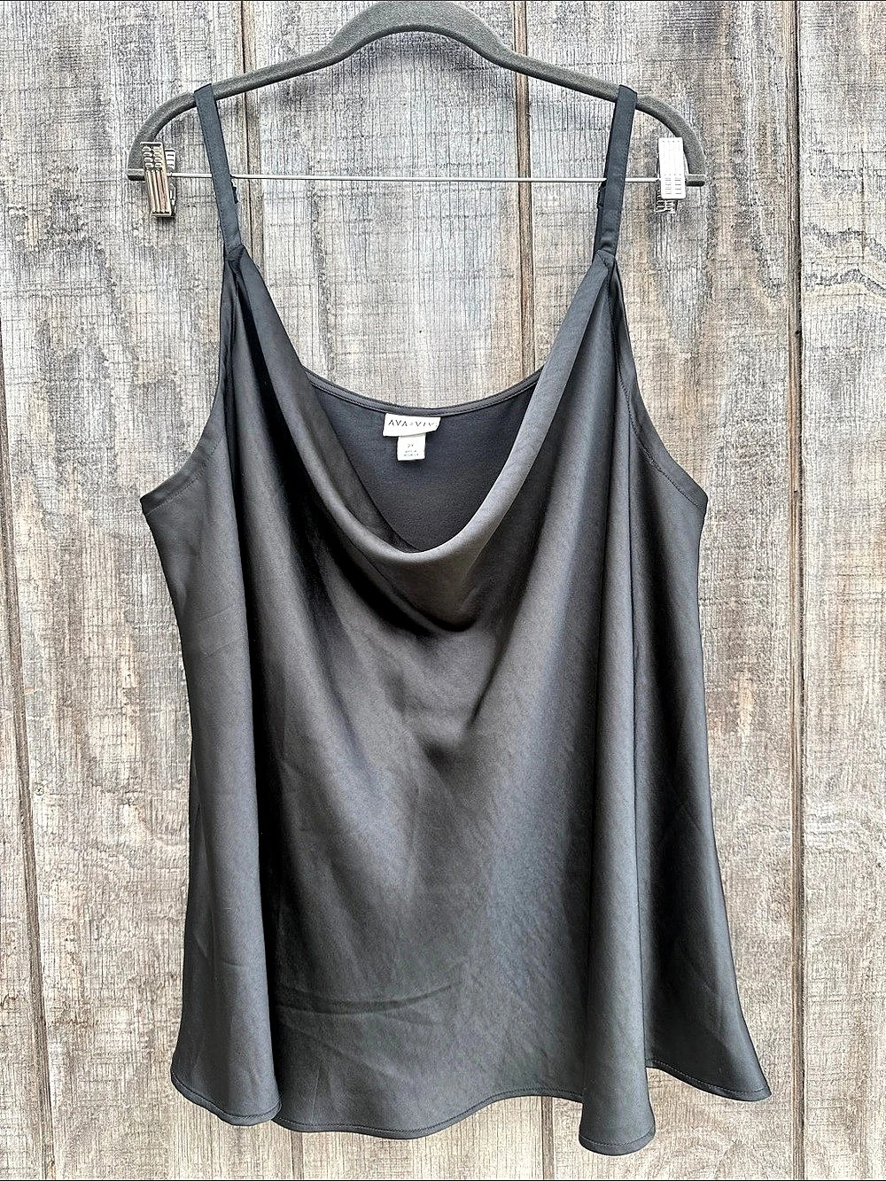 Ava & Viv Woman’s Cowl Neck Satin Cami Black Size 2X Layering Date Night